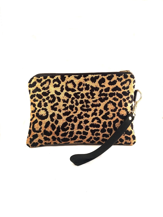 Leopard Wristlet Animal Print Zipper Bag Gold Clutch | Etsy