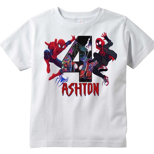 Spiderman and Miles Morales PERSONALIZED T-shirt, Customize NAME and AGE Tee Designs, Spiderverse