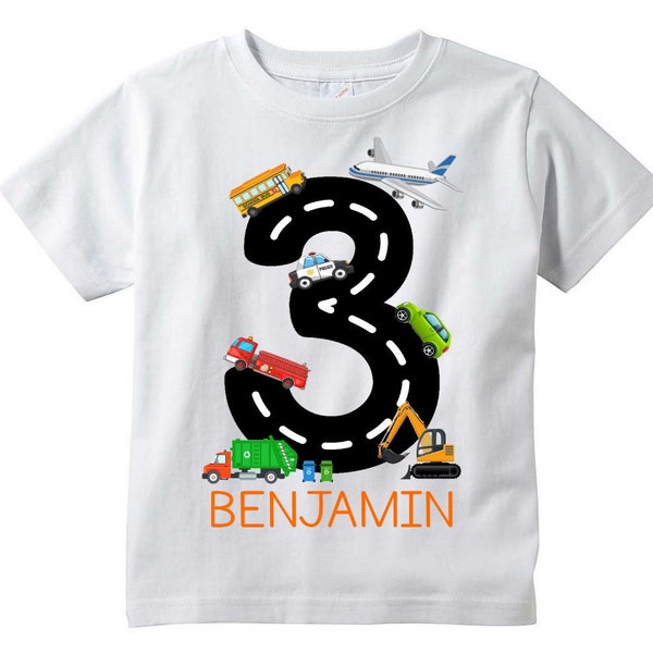 Transportation Helper Vehicles Birthday T-shirt | ANY NUMBER | Police Car, Helicopter, Garbage truck, Fire Engine | Birthday | Fun Gift |