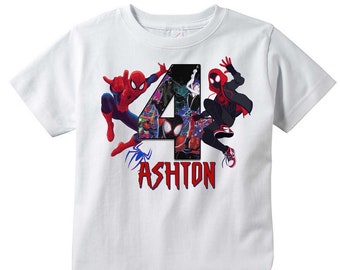 Spiderman and Miles Morales PERSONALIZED T-shirt, Customize NAME and AGE Tee Designs, Spiderverse