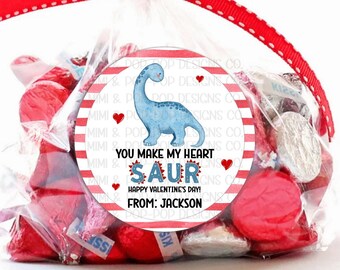 Brontosaurus Dino Valentine's Day Sticker | You make my Heart Saur Valentine's Card | valentine bags, classroom school party gift