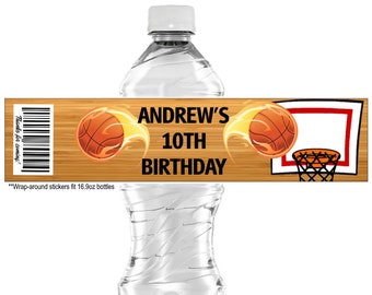 20 Basketball Water Bottle Labels, Self-adhesive, Personalized Custom, 8.5x2inch Labels, birthday, special occasion, sports, slam dunk