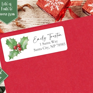 Holly Christmas Return Labels | Holiday Flower Address labels |  | Christmas Card stickers | Holly Branch Return address labels