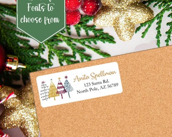 Modern Christmas Trees Address Return Labels | Holiday Minimalist Address labels | Funky xmas Card stickers | Minimalist Tree Envelope Seals