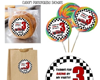 Race Car Personalized Lollipop Stickers | Use for Goody Bags, envelope seals, etc - 2.25 inches in diameter CUSTOM