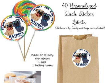 40 Puppy Dog Pals Personalized Lollipop Stickers, Use for Goody Bags, envelope seals, etc - 2inch diameter