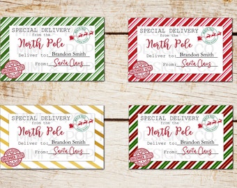 Santa Special Delivery Gift Labels | Christmas Gift Tags | Xmas present stickers | North Pole Express | Personalized To From gift labels