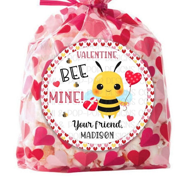 Bee Mine Valentine Day Sticker |Cute Bumble Bee valentine's Day Card | valentine bags, classroom school party gift stickers