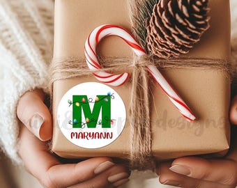 Christmas Light Letters Gift Label Stickers Customizable | Holiday Gift Favor Tags | Xmas present stickers | Personalized gift stickers, 2in