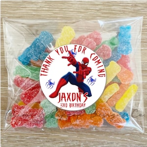 Spiderman Stickers birthday Lollipop Thank You favor box, Use for Goody Bags, envelope seals, Personalized Super hero labels