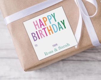 Happy Birthday Custom Stickers | Personalized party gift labels | Perfect for birthday party presents and gift tags | Customized favor bag