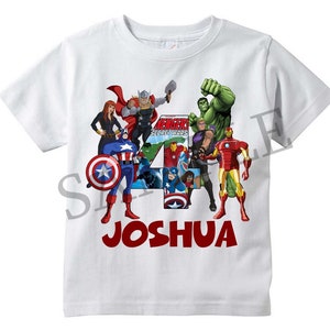 Avengers Superhero PERSONALIZED T-shirt, Customize NAME and AGE Tee Designs, Toddler, Youth, Adult Sizes, hulk, captain america, iron man