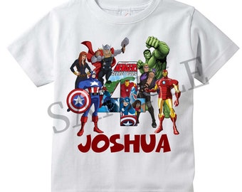 Avengers Superhero PERSONALIZED T-shirt, Customize NAME and AGE Tee Designs, Toddler, Youth, Adult Sizes, hulk, captain america, iron man