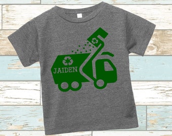 Garbage Trash Truck Shirt | Recycle Dump Birthday t-shirt | Big Truck Theme Party Tee | Custom Name and Number