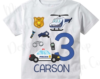 Police Gadgets Cop Car Personalized T-shirt |Toddler, Youth, Adult Sizes | Cop Theme birthday shirt | Flashlight handcuff walkie accessories