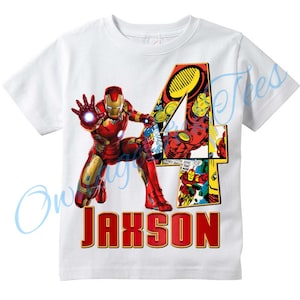 Iron Man Ironman Superhero PERSONALIZED T-shirt, Customize NAME and AGE Tee Designs, Toddler, Youth, Adult Sizes, Birthday party custom