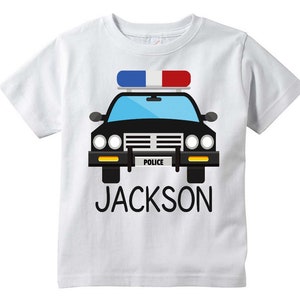 Police Cop Car Personalized T-shirt | Add your name or phrase | Toddler, Youth, Adult Sizes | Great Birthday party or Christmas Gift