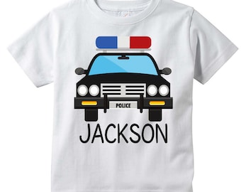 Police Cop Car Personalized T-shirt | Add your name or phrase | Toddler, Youth, Adult Sizes | Great Birthday party or Christmas Gift
