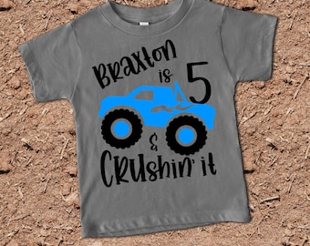 Crushin' It Monster Truck Birthday Tee | Bella + Canvas | PERSONALIZED T-shirt | Variety of COLORS | Big Truck Theme Birthday | Custom