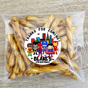 Kids SUPERHERO Personalized Lollipop Stickers, Use for Goody Bags, envelope seals, favor boxes, thank you notes, Super powers birthday party