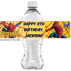Spiderman Water Bottle Labels, Self-adhesive spidey  Personalized Custom, 8.5x2inch Labels, birthday, special occasion, Superhero stickers