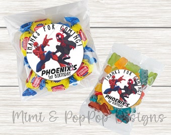 Miles Morales & Spiderman Personalized Lollipop Stickers, Use for Goody Bags, envelope seals, Spiderman Party Favors