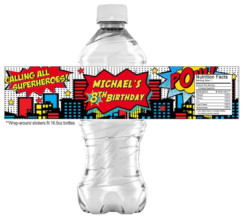 Superhero Water Bottle Labels Quantity of 20 Selfadhesive Etsy