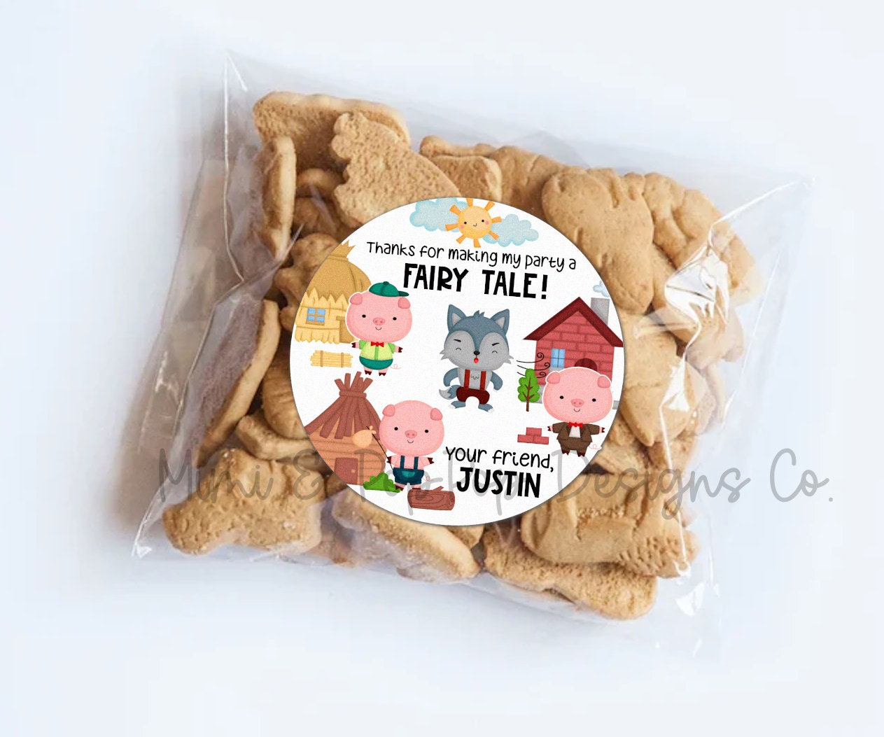 3 Little Pigs Birthday Stickers | Big Bad Wolf Thank You Party ...