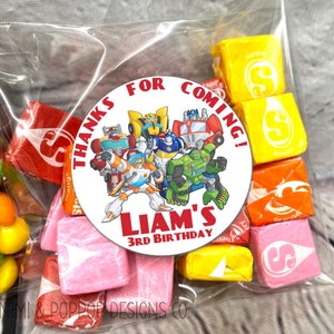 Rescue Bots Personalized Lollipop Stickers, Use for Goody Bags, envelope seals, Thank you cards, favor boxes