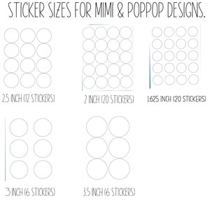 May include: A chart showing different sizes of round stickers for crafting. The chart shows 12 stickers that are 2.5 inches in diameter, 20 stickers that are 2 inches in diameter, 20 stickers that are 1.625 inches in diameter, 6 stickers that are 3 inches in diameter, and 6 stickers that are 3.5 inches in diameter.