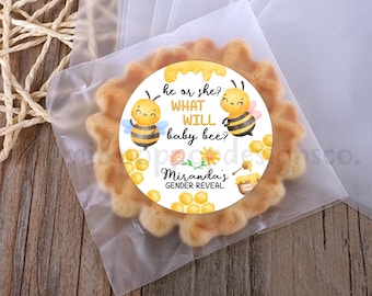 What will Baby Bee Gender Reveal Stickers | Cute bumblebee honeycomb labels, Customizable with names of expectant parents, Pink & Blue bees