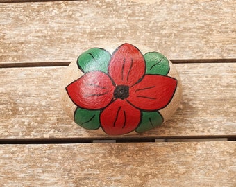 flower painted rock,red flower painted stone, paperweight, nature inspaired, decoration stone, painted pebble , mother's day gift, grounding