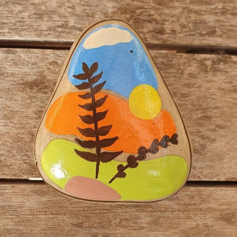 Boho Style Painted Stone, Boho Chic Art Rock, Colorful Boho Rock ...