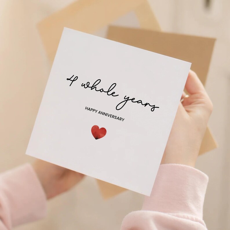 4th Anniversary Card For Wife, Husband, Girlfriend or Boyfriend, Simple Love Heart, Modern & Charming Gesture image 6