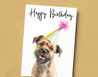 Carte d'anniversaire pour elle, carte pour un ami, maman ou soeur, carte d'anniversaire pour lui, frère papa, joyeux anniversaire, carte pour chien Border Terrier