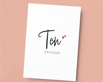Ten Year Anniversary Card For Husband 10 Year Anniversary Card Boyfriend or Girlfriend Wedding Anniversary Card For Wife