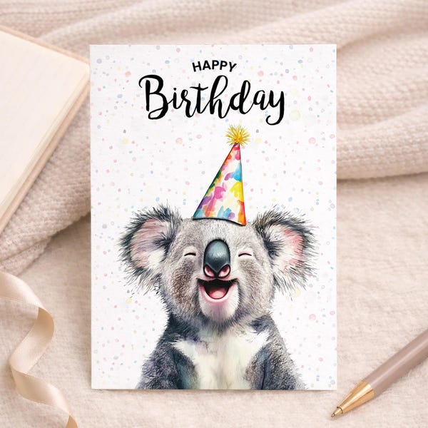 Birthday Card For Him or Her Of A Koala Illustration For Him or Her Birthday Gift