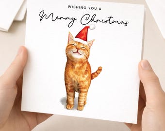 Ginger Cat Christmas Card - Cute Cat Lover Card - Eco Friendly “Merry Christmas” Card - Orange Tabby Cat Holiday Card
