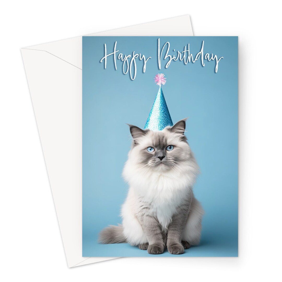 Ragdoll Cat Birthday Card Cute Happy Cat Blank Message Inside - Etsy