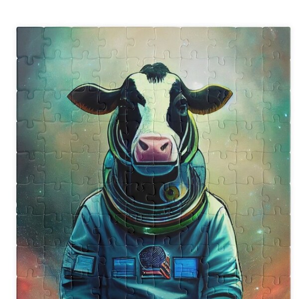 Space Cow Astronaut  Custom Art Puzzle for Older Kids and Adults Fun Family Activity Snow Day Unplugged Time Under 15 Dollars Puzzle