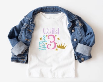 Wild and Three 3rd Birthday Girl Shirt: Cotton Blend Party Tee