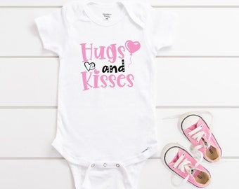 Hugs and Kisses Bodysuit, Baby Shower Gift Girl, Cute Baby Clothing, Baby Coming Home Outfit, Valentine Baby Girl, Spring Baby Clothes Girl