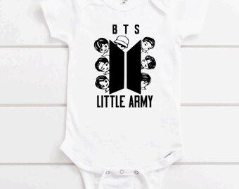 KPop Baby, BTS Inspired Clothes, Tiny Tan One Piece, Baby Shower Gift, Little Army Bodysuit, BTS Fan Gift,  Baby Army Gift, Forever Young