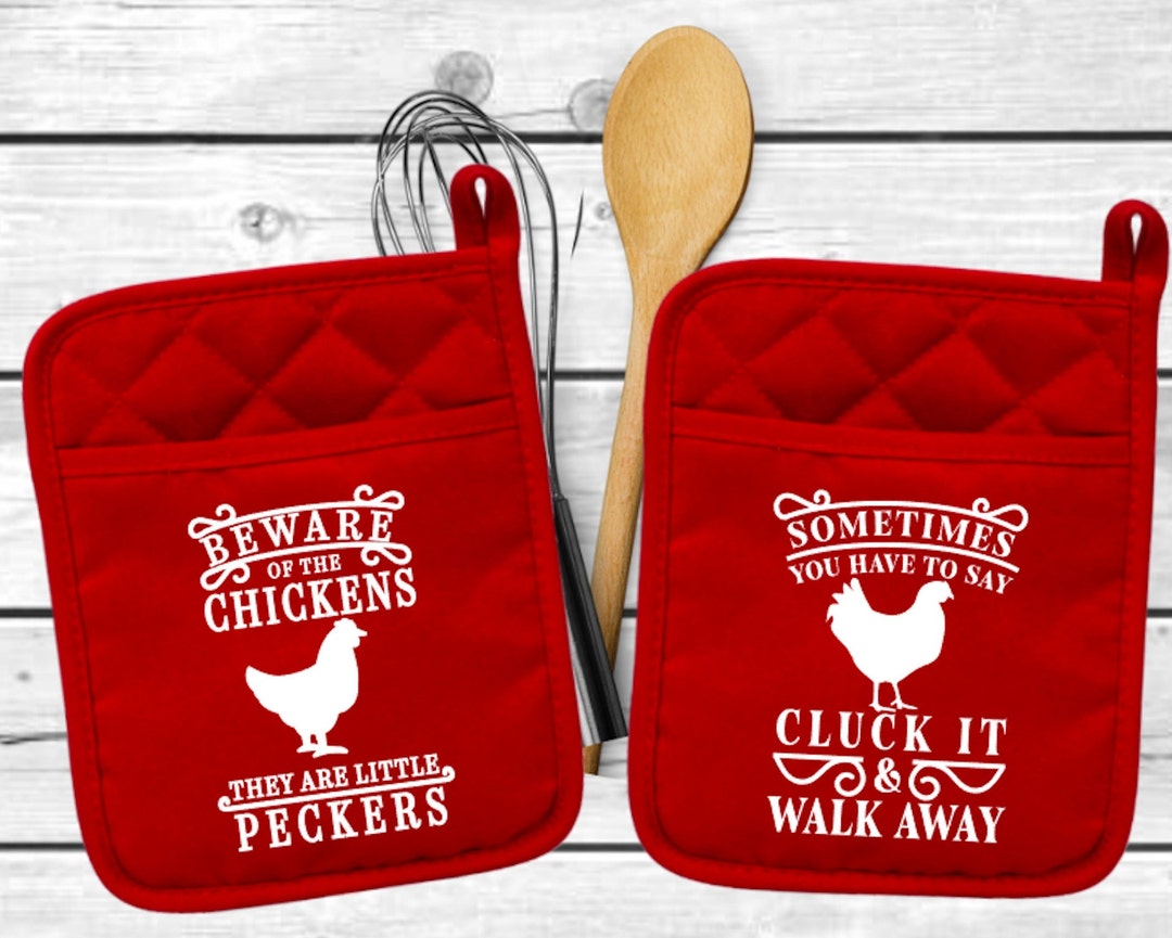 Funny Pot Holders, Kitchen Chicken Decor, Chicken Pot Holders, Chicken