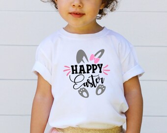 Happy Easter Toddler Shirt, Girls Easter Tshirt, Baby Girl Bunny Bodysuit, Cute Bunny Shirt, Baby First Easter, Easter Baby Shower Gift Girl