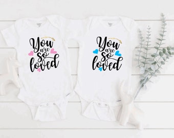 Matching Twin Outfits, Sibling Baby Gifts, Baby Shower Gift for Twins, Twin Babies Bodysuit, Baby Coming Home Outfit, You Are So Loved Baby