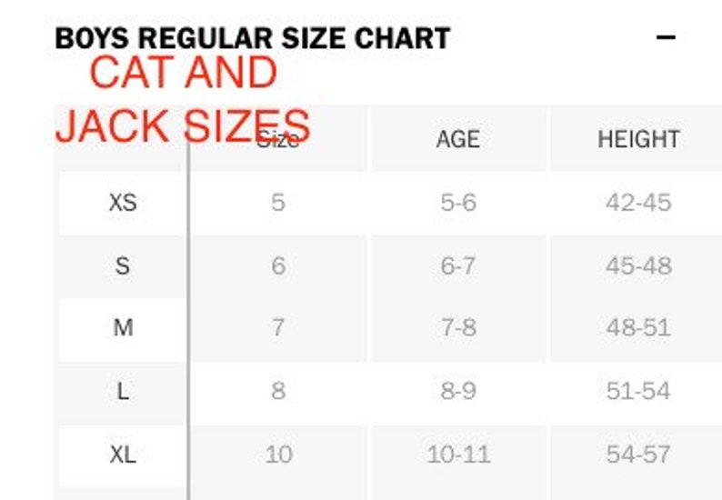 Cat And Jack Size Chart Boy