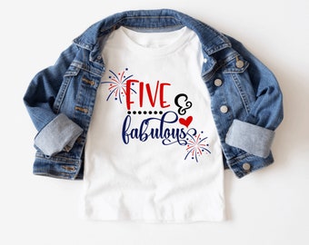 Camisas de cumpleaños del 4 de julio, camisa de cumpleaños de 5, camisetas de cumpleaños de julio, niña de julio, regalo de cumpleaños de 5, camisa de cumpleaños de 5, camisa de fiesta