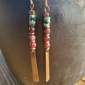 Genuine Garnet and African Turquoise Earrings: Bohemian Earrings - Dangle Boho Earrings - Boho Jewelry - Bohemian Jewelry  Nickel free.