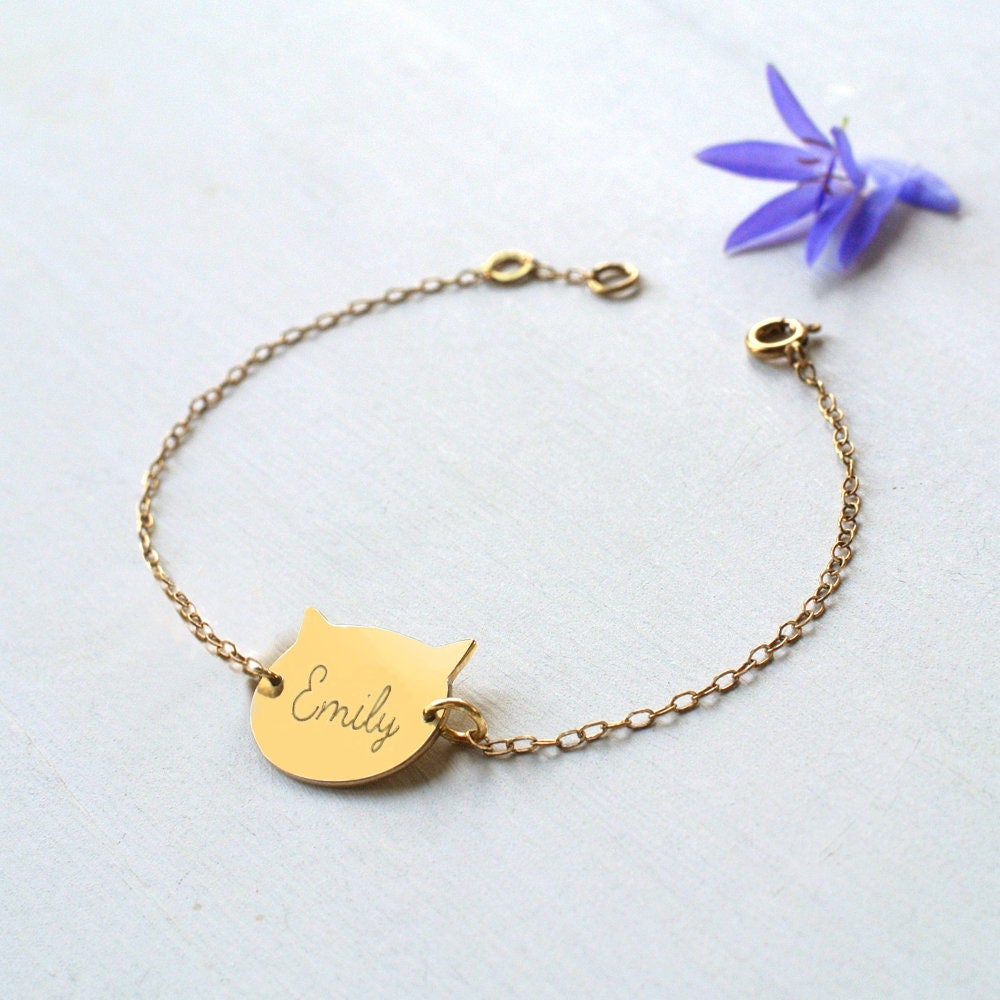 Personalised Gold Cat Face Bracelet personalised gift cat Etsy